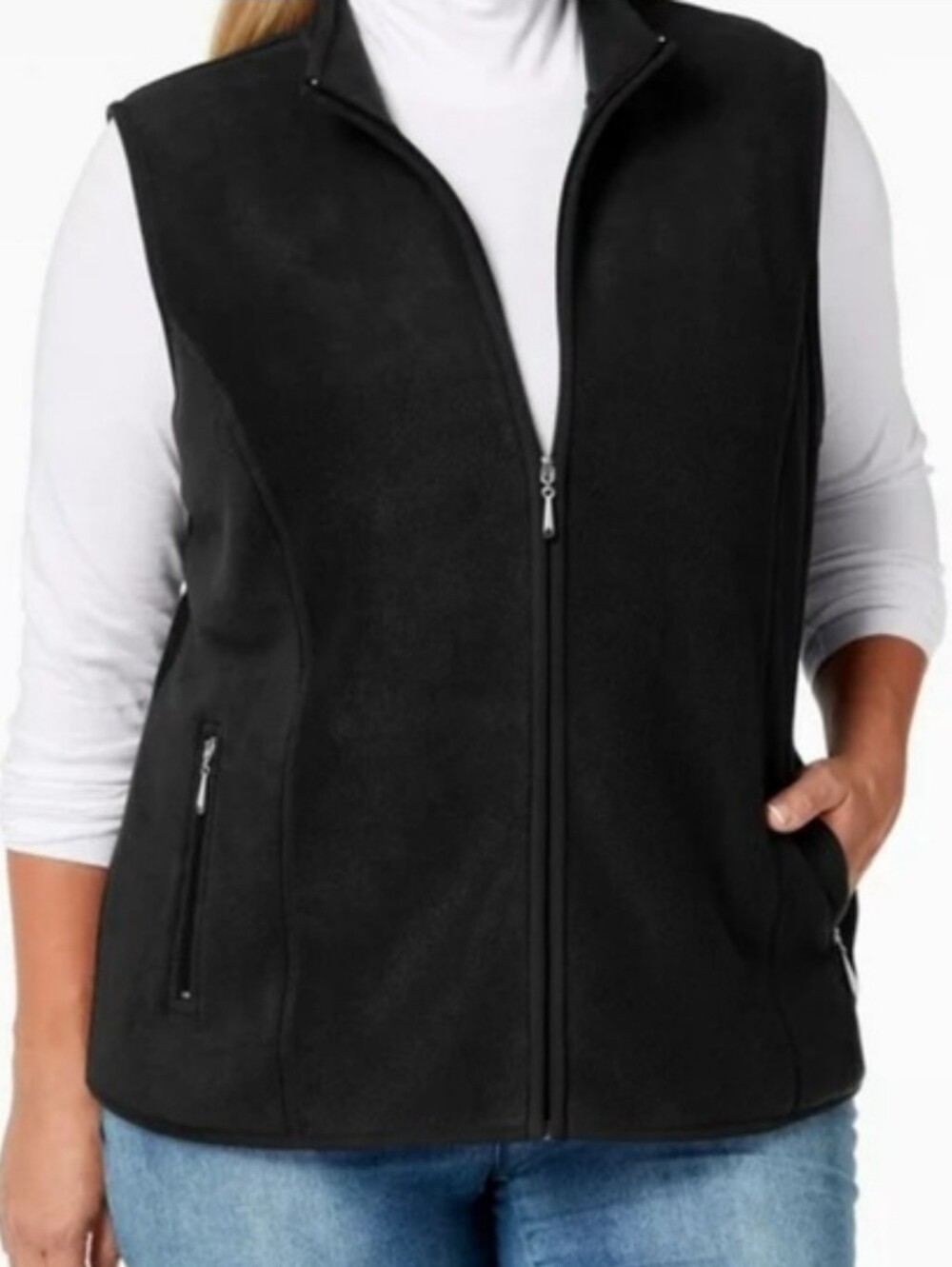 Karen Scott Black Zip Up Fleece Vest Plus Size 3X Outdoor Fall Winter Cabincore